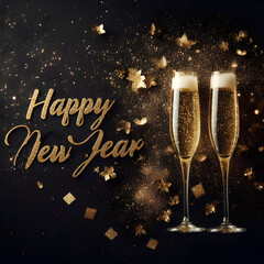 happy new year party with glitter and balloons