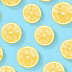 Lemon slices pattern. Flat lay composition on a pastel blue background. - obrazy, fototapety, plakaty