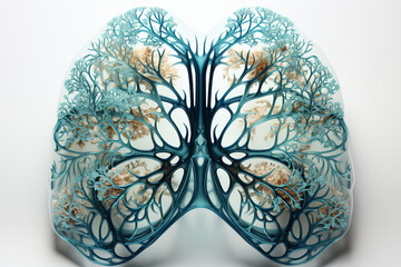 Human lungs with circulatory system. 3D illustration on white background.