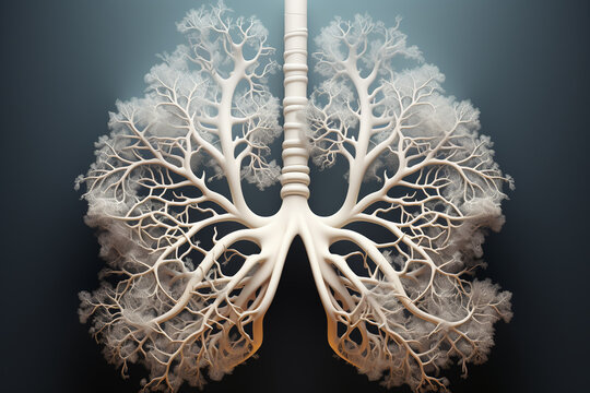 3d illustration of human lungs with veins and arteries over dark background