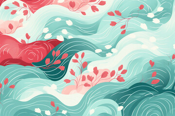background with leaves and waves