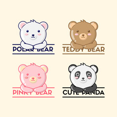vector cute polar bear panda teddy bear and pinky bear illustration sticker