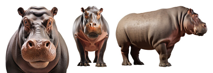 Hippopotamus Different Shot Set Isolated on Transparent Background
 - obrazy, fototapety, plakaty