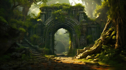 Enchanted Forest Fortress, Digital Fantasy Art