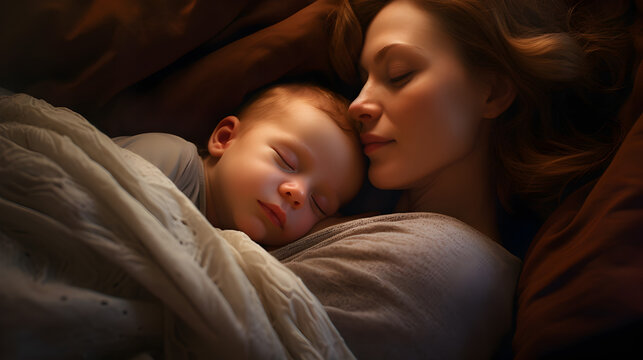 une m&egrave;re et son enfant en train de dormir l'un contre l'autre