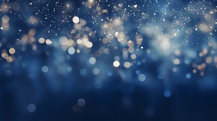 Shiny Background of Navy Blue Bokeh Lights. Festive Wallpaper for Holidays and Celebrations