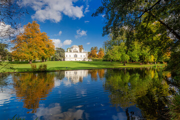 Chiswick House and gardens lake with swans - Chiswick, West London - obrazy, fototapety, plakaty