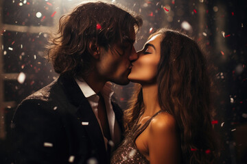 Love Blossoms: New Year's Eve Kiss in a Garden of Confetti