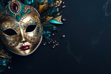 Artistic New Year's Mask: Intricate Details and Copy Space