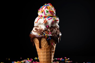  a scoop of ice cream with sprinkles and chocolate.  generative ai