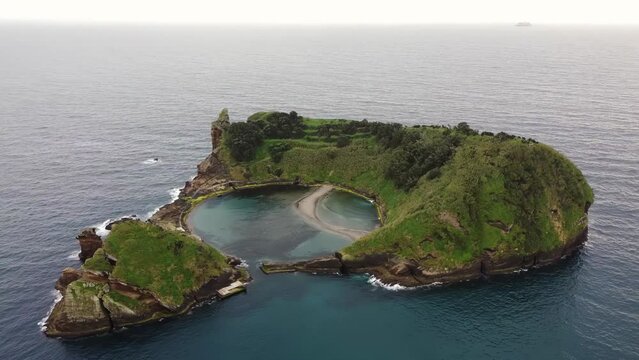 vila franca islet from aerial view in Azores, Portugal. Villa Franca do Campo