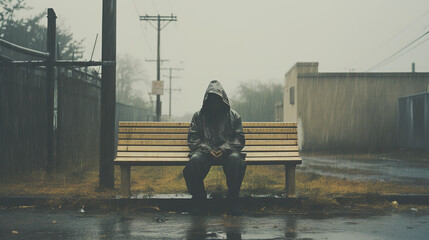 sitting alone in the rain