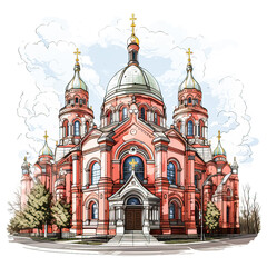 Fototapeta na wymiar A watercolor portrayal of an Orthodox Church, a testament to artistic architecture.