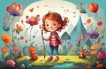 The balloon flowers in a girl's hand Illustrations