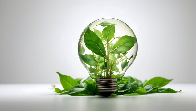 A brilliant innovative light bulb made entirely from lush green leaves