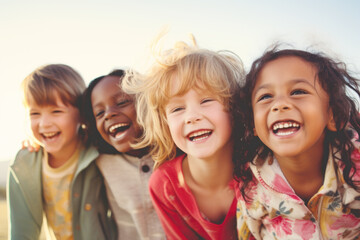 Obraz premium Group of cheerful happy multiethnic children outdoors