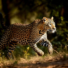 Fototapeta premium Portrait of a Leopard, in the style of graphite realism, fog, realistic, monochrome, ivory, dynamic pose