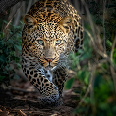 Fototapeta premium Portrait of a Leopard, in the style of graphite realism, fog, realistic, monochrome, ivory, dynamic pose