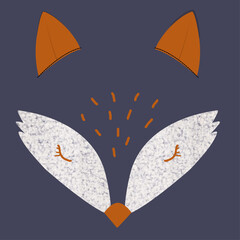 cute fox cartoon scandinavian illustration, cartoon animal portrait with sleepy fox face