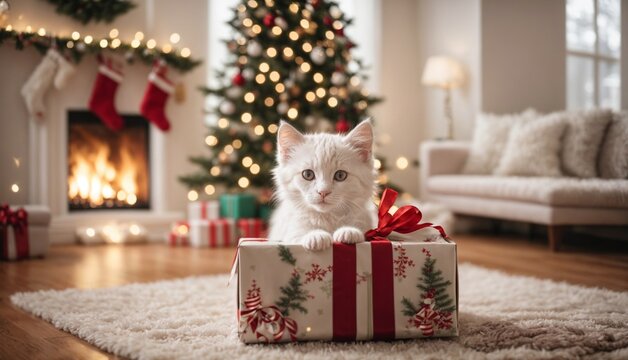 Weihnachts baby Katze im Geschenk Katon