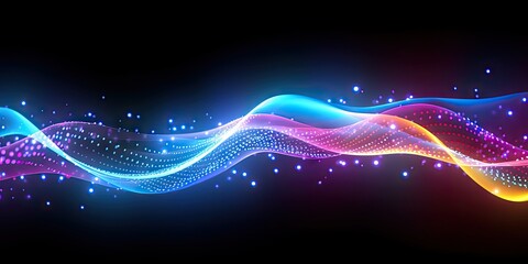 Obraz premium Futuristic flow. Abstract digital light waves background. Energetic illumination. Dynamic and line design. Neon soundscapes. Wave wallpaper. Techno dreams. Glowing wave