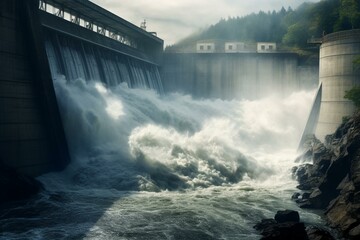 A hydroelectric dam in Saint Étienne Cantales, France. Generative AI