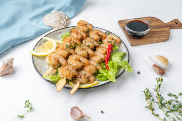 Shrimp skewers, grilled, shrimp cooked bbq