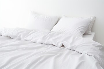 Comfortable white pillows and white linens on the bed invite you to rest and relax in a stylish and modern bedroom.