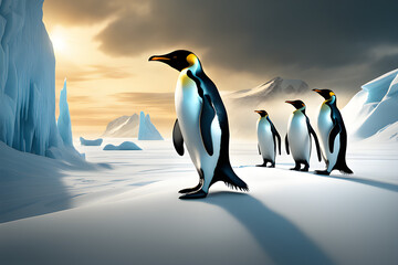 Obraz premium Penguins in Antarctica. Generate AI