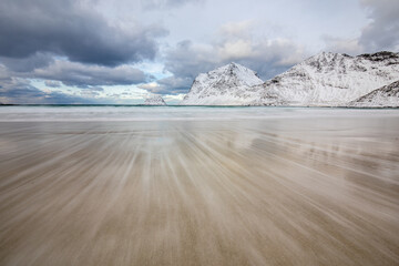 Long exposure of Haukland Beach, one of Lofoten's most famous beaches.
