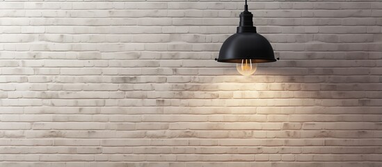 Ceiling light and lamp on white brick wall and wooden backdrop