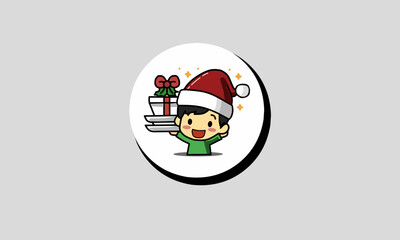 creative design art illustration of a child wearing a Santa hat celebrating Christmas, cartoon small child celebrating Christmas and New Year.