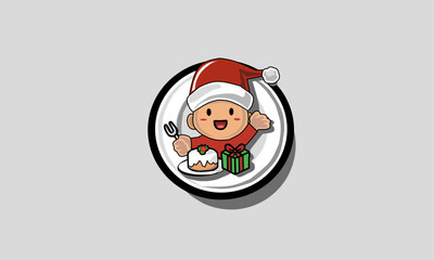 creative design art illustration of a child wearing a Santa hat celebrating Christmas, cartoon small child celebrating Christmas and New Year.