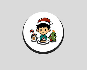 creative design art illustration of a child wearing a Santa hat celebrating Christmas, cartoon small child celebrating Christmas and New Year.