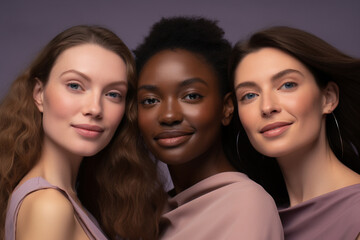 Fototapeta premium A lively gathering of young women is portrayed in a cheerful and vibrant photograph, emanating joy with a warm purple and brown tone.
