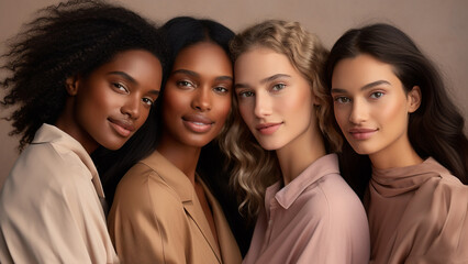 Obraz premium A lively gathering of young women is portrayed in a cheerful and vibrant photograph, emanating joy with a warm purple and brown tone.