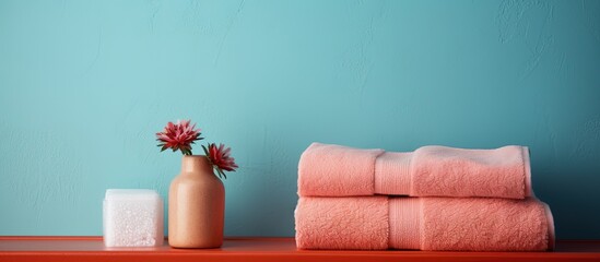 Close up of bathroom accessories towel and hot water bottle