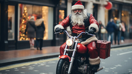 Santa Claus riding a motorbike on the street in New York City generativa IA