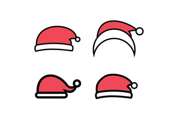 Santa hat flat icons set. Christmas vector illustrations.