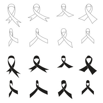 Set of awareness ribbons template in flat and outline design for awareness campaign
