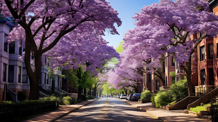 Obraz premium Jacaran Tree Street. Generative AI