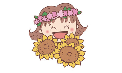 ひまわりを抱えて笑顔の女の子