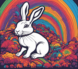 Rabbit, abstract painting in psychedelic style