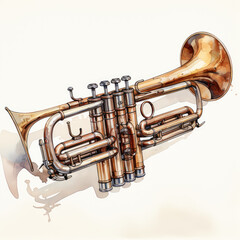 Obraz premium watercolor Trumpet full clipart, Generative Ai