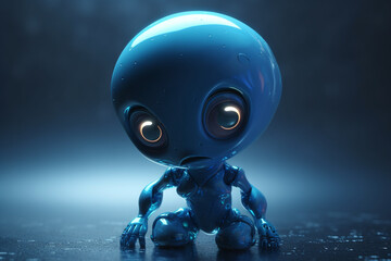 3d rendering of a little alien in a dark room at night