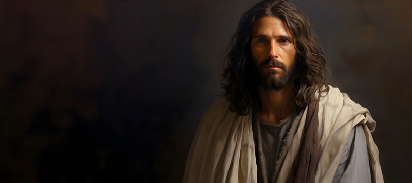 Portrait of Jesus Christ. Oil painting. AI generative