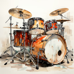 Obraz na płótnie Canvas watercolor Drum kit clipart, Generative Ai