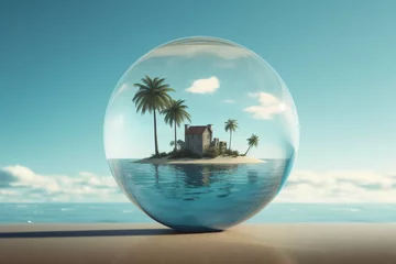 Fotobehang Tropical island in a crystal ball. 3D rendering. © Ahsan ullah