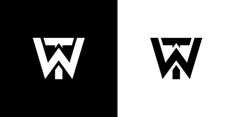 W +  T Minimal Logo Icon Design In Black and white color  - obrazy, fototapety, plakaty