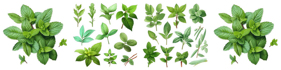 Mint  Herbs And Leaves Hyperrealistic Highly Detailed Isolated On Transparent Background Png File